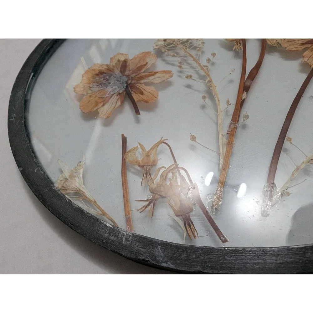 Dried Press Flowers German Metal & Glass Round sun catcher boho cottagecore